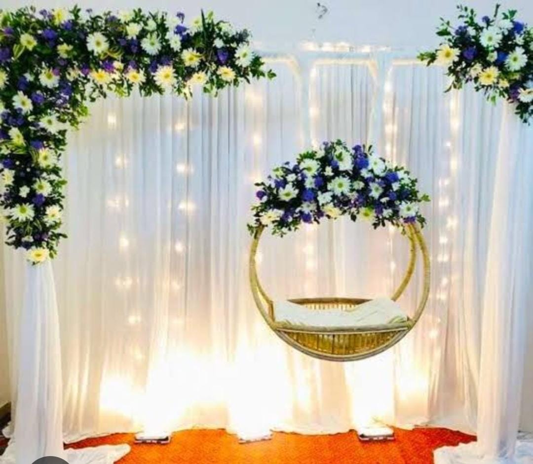 Floral stage with soft lighting